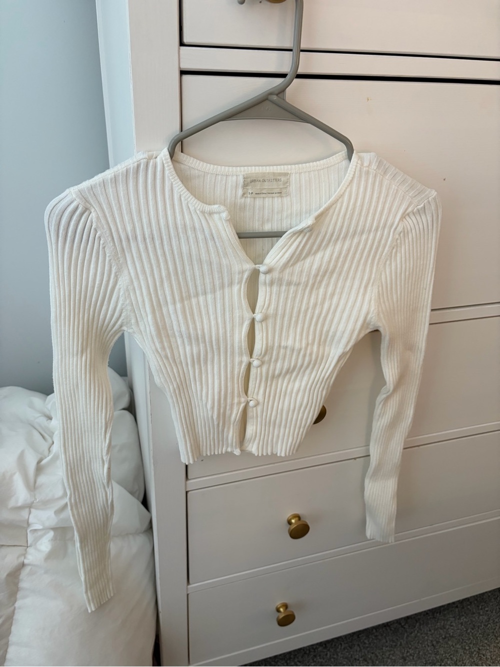 Urban Outfitters Brand White Ribbed Button-Front Crop Top